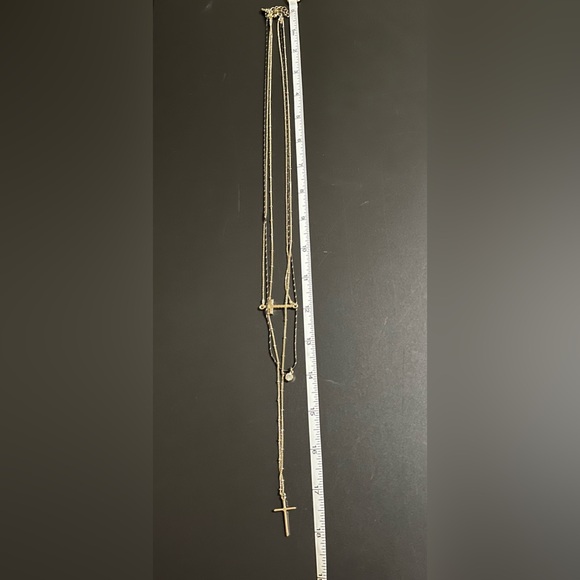 Express Necklace - 3 Row Multi Chain Pendant Necklace - Gold & Black - Picture 4 of 8